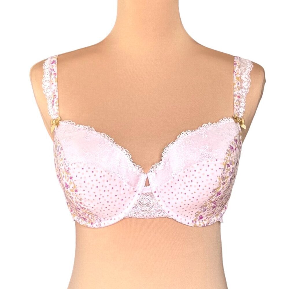 NWOT Lou Paris Petal Pink Bra Sz.36E Floral Lace Underwire Molded Cups Romantic